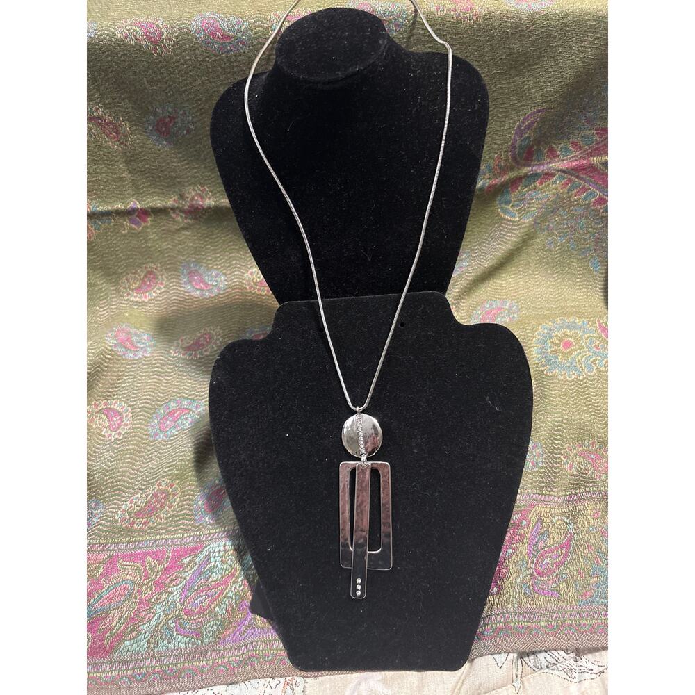 Chico’s silver geometric statement necklace silver with rhinestone 
nwot 1677